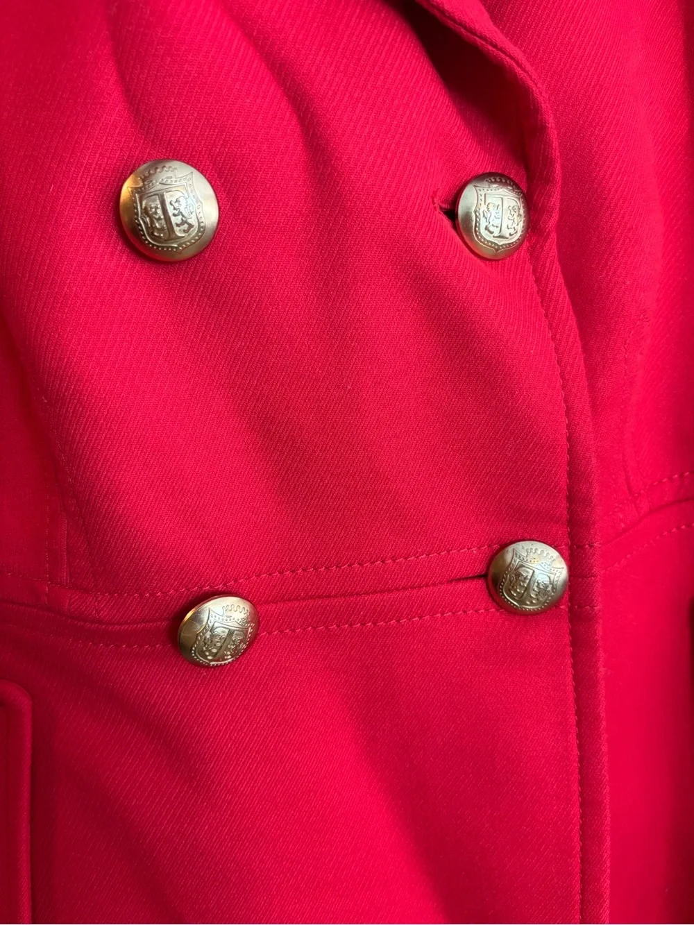 Talbots Double Breasted Pea Coat Persimmon Red 8 Petite Gold Buttons Classic